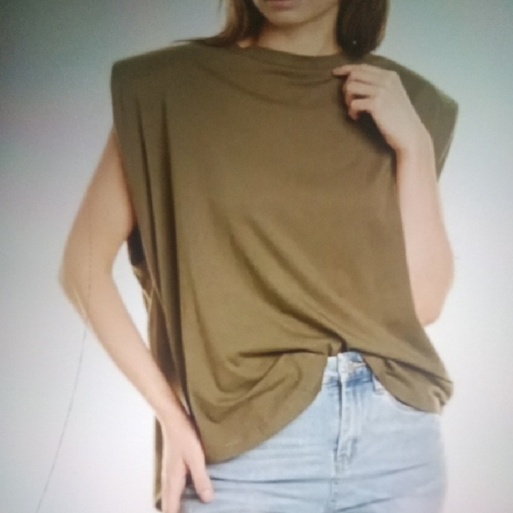 Good American Strong Shoulder Pad Tank Top Sea Turtle  Size 4 Women Xl